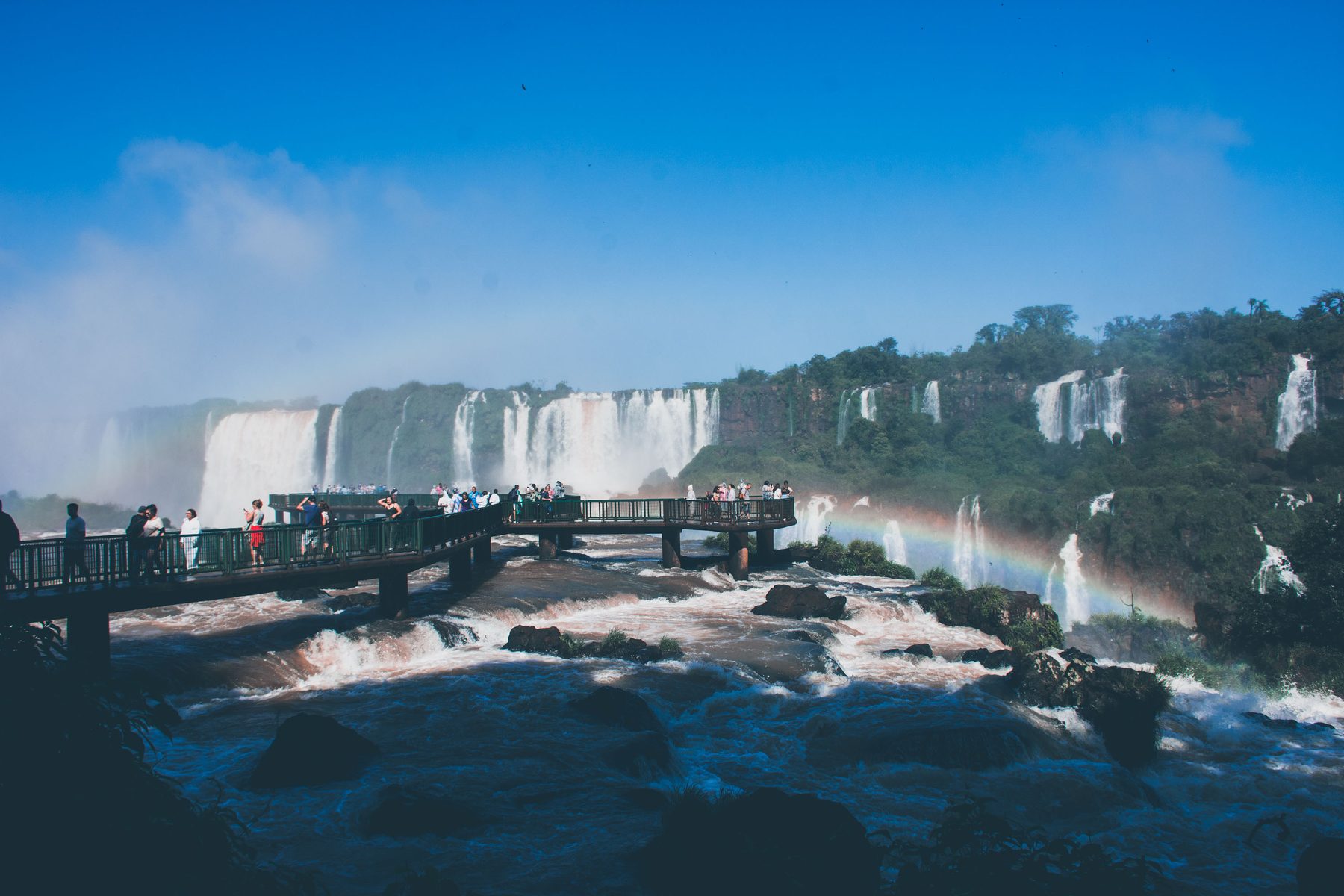 Iguaçu falls platform with rainbow